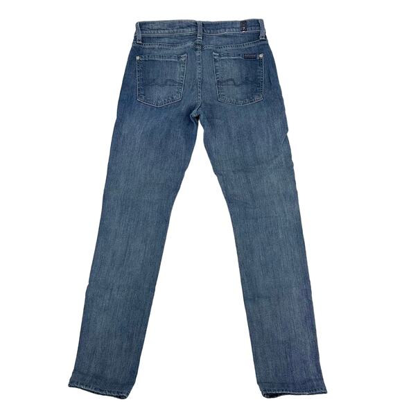 7 For All Mankind Medium Wash Skinny Jeans WMNS 27 Blue Denim Low Rise Pants no - Picture 8 of 9